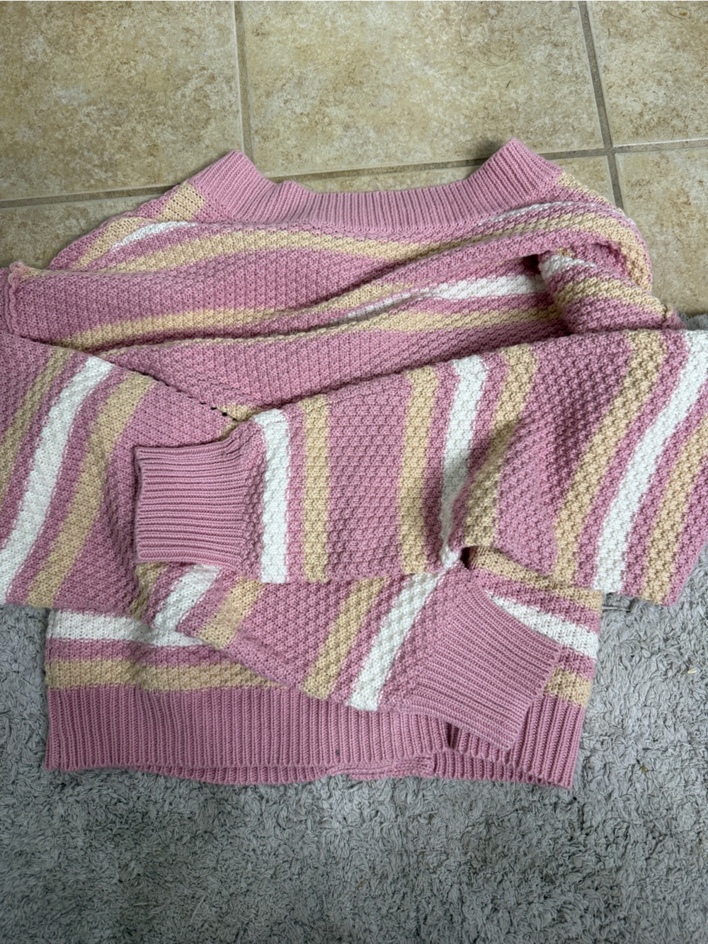 Free People Lila Striped Pink combo Cardi Button-Front Sweater, sz L, nwt - Picture 6 of 8